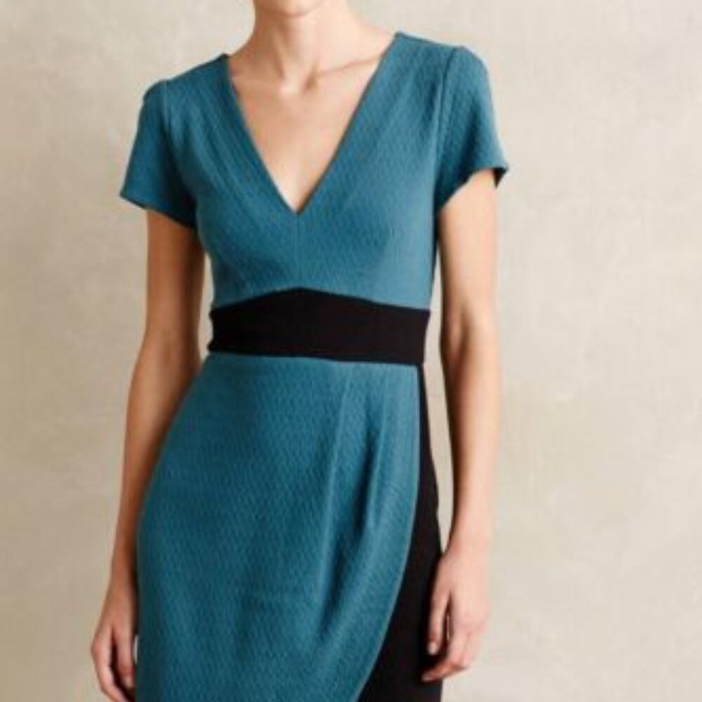 Anthropologie Maeve Teal/ Black Split Shade Tulip Hem Dress